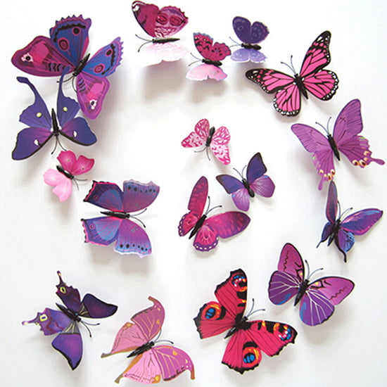12pcs 3D PVC Butterflies DIY Butterfly Art Decal Home Decor Wall Mural Stickers 